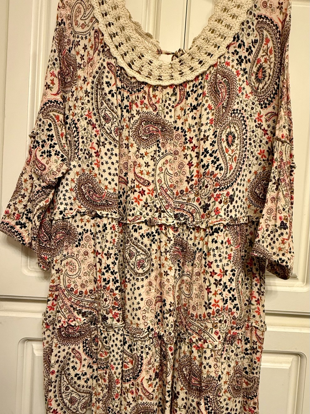 torrid Cream Paisley Crochet-Neck Tiered Tunic